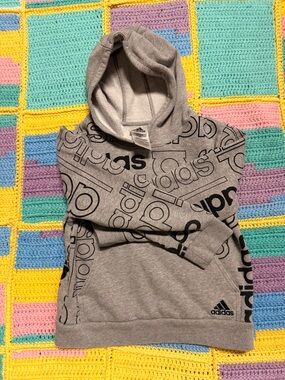 adidas Grey Allover Logo Pullover Hoodie